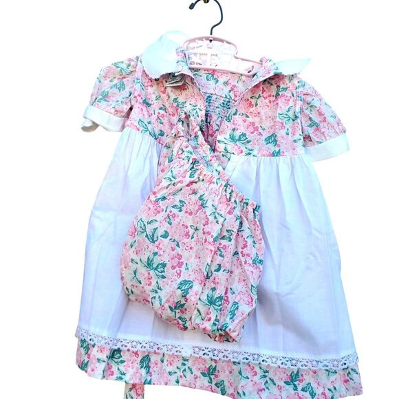 Vintage 80s Laura Ashley Baby Dress Smocked Pink with Pants NWOT 12 to 18 Mo - Picture 7 of 10